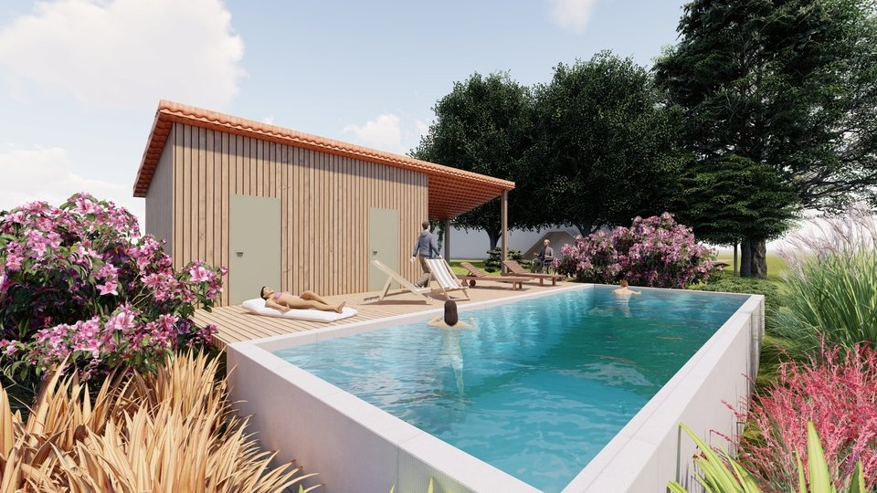 insertion de piscine et d'annexes bâties pour une déclaration préalable de travaux en Sud Gironde